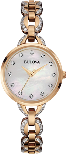 BULOVA FACETS CRYSTAL ROSE WOMENS WATCH 28MM